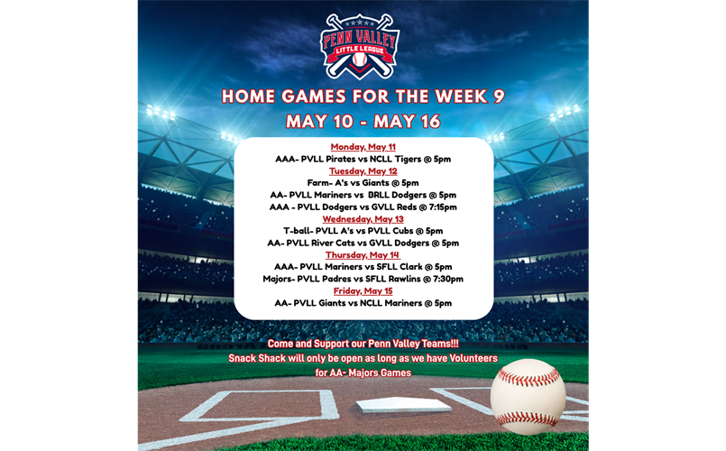 This week's home game schedule